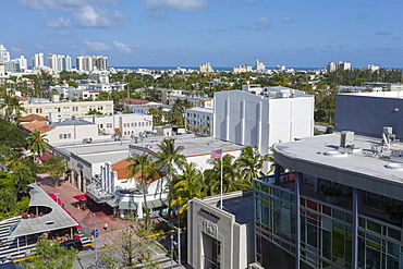 Elevated view towards Collins Avenue and Lincoln Avenue in South Beach, Miami Beach, Miami, Florida, United States of America, North America