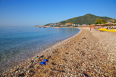 View of Budva Old Town and Beach, Budva Bay, Montenegro, Europe