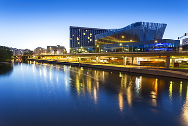 View of Waterfront Hotel at dusk near Town Hall, Stockholm, Sweden, Scandinavia, Europe