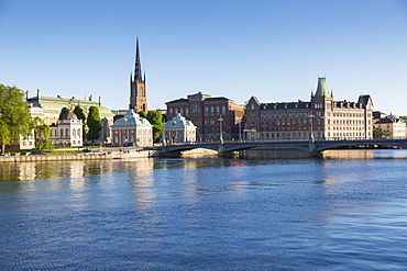 View of Riddarholmen Church from Gamla Stan, Riddarholmen, Stockholm, Sweden, Scandinavia, Europe