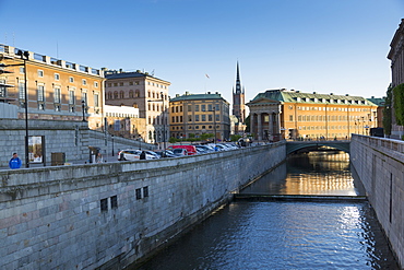 View of Riddarholmen Church from Gamla Stan, Stockholm, Sweden, Scandinavia, Europe