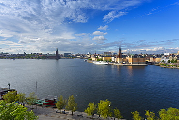 Riddarholmen Church and city skyline from Sodermalm, Stockholm, Sweden, Scandinavia, Europe