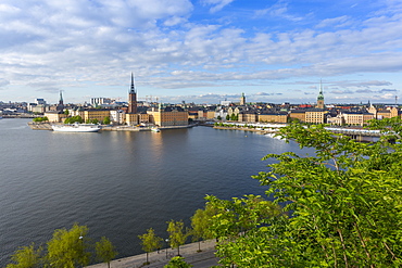 Riddarholmen Church and city skyline from Sodermalm, Stockholm, Sweden, Scandinavia, Europe