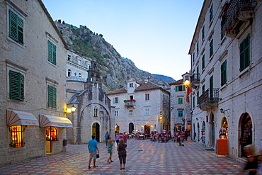 St. Lukes Church and Fortress at dusk, Old Town, UNESCO World Heritage Site, Kotor, Montenegro, Europe