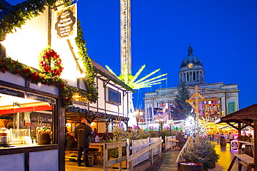 Council House and Christmas Market, Market Square, Nottingham, Nottinghamshire, England, United Kingdom, Europe