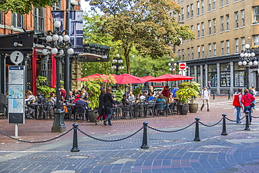 Cafe and bar in Maple Tree Square in Gastown, Vancouver, British Columbia, Canada, North America