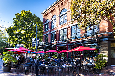 Cafe and bar in Maple Tree Square in Gastown, Vancouver, British Columbia, Canada, North America