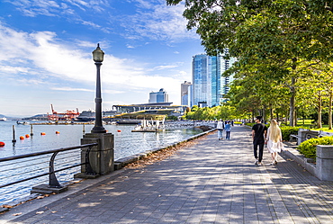 Sea Wall Walk overlooking Vancouver Harbour near the Convention Centre, Vancouver, British Columbia, Canada, North America