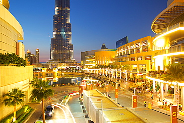 Burj Khalifa and Dubai Mall at dusk, Dubai, United Arab Emirates, Middle East