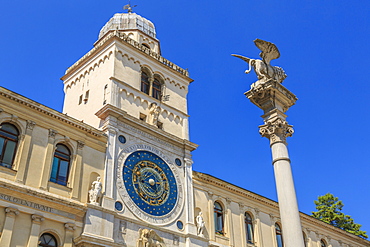 Ornate facade of Torre Dell'Orologio in Piazza dei Signori, Padua, Veneto, Italy, Europe