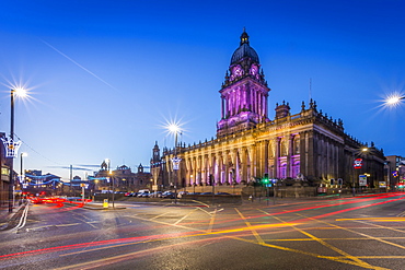 View of Leeds Town Hall at Christmas, Leeds, Yorkshire, England, United Kingdom, Europe