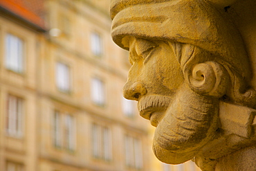 Stone carving on the Town Hall, Prinzipalmarkt, Munster, North Rhine-Westphalia, Germany, Europe