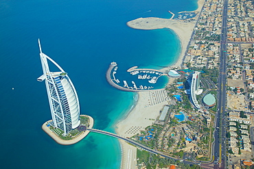 View of Burj Al Arab from seaplane, Dubai, United Arab Emirates, Middle East