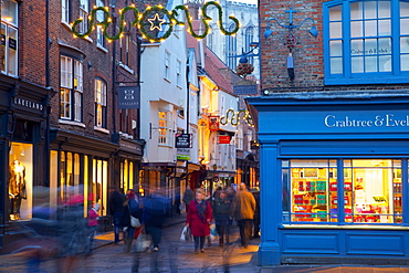 St. Helen's Square at Christmas at dusk, York, Yorkshire, England, United Kingdom, Europe