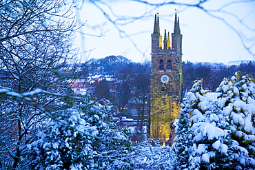 Cathedral of the Peak in snow, Tideswell, Peak District National Park, Derbyshire, England, United Kingdom, Europe 