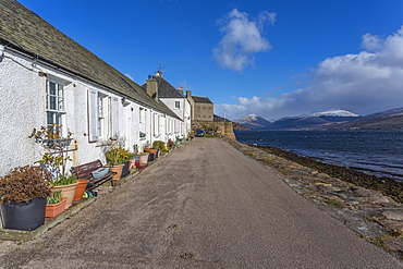 View of Inveraray village and the Loch Fine estuary, Argyll and Bute, Scotland, United Kingdom, Europe