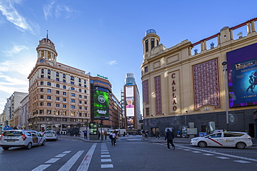 View of Plaza del Callao on bright sunny morning, Madrid, Spain, Europe