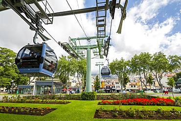 View of cable cars at lower station, Funchal, Madeira, Portugal, Atlantic, Europe