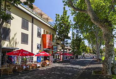 View of The Story Centre and cable car above street, Funchal, Madeira, Portugal, Atlantic, Europe