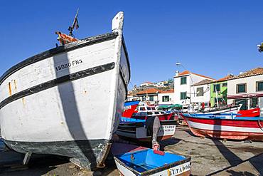 Colourful fishing boats in harbour in Camara de Lobos, Madeira, Portugal, Atlantic, Europe