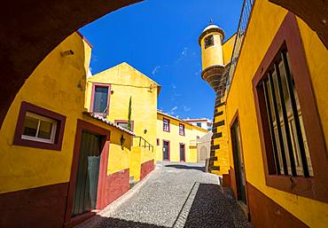 View of Fortress courtyard through archway, Funchal, Madeira, Portugal, Atlantic, Europe