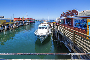 View of Fisherman's Wharf from pier, Monterey Bay, Peninsula, Monterey, California, United States of America, North America