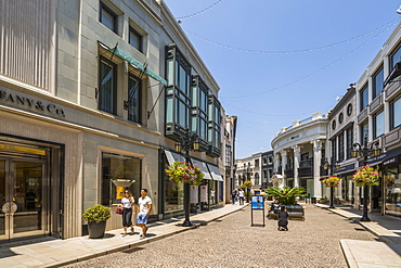 View of shops on Rodeo Drive, Beverly Hills, Los Angeles, California, United States of America, North America