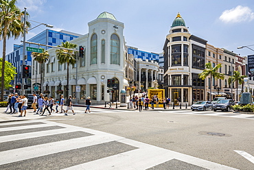 View of shops on Rodeo Drive, Beverly Hills, Los Angeles, California, United States of America, North America