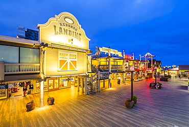 View of Redondo seafront pier at dusk, Los Angeles, California, United States of America, North America