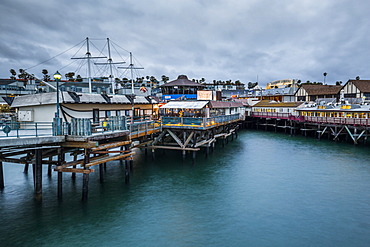 View of Redondo seafront pier at dusk, Los Angeles, California, United States of America, North America