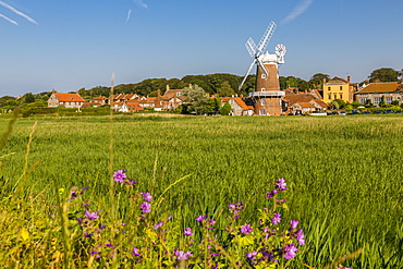 View of Cley Windmill on a summer day, Cley Village, Norfolk, England, United Kingdom, Europe