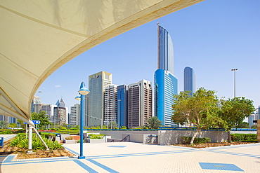 Contemporary architecture along the Corniche, Abu Dhabi, United Arab Emirates, Middle East