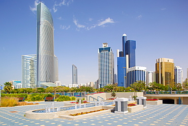 Contemporary architecture along the Corniche, Abu Dhabi, United Arab Emirates, Middle East