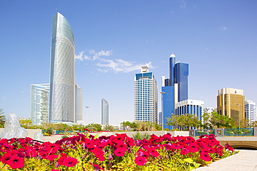 Contemporary architecture along the Corniche, Abu Dhabi, United Arab Emirates, Middle East