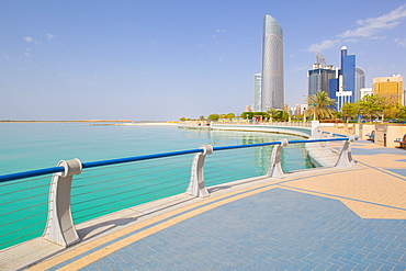 Contemporary architecture along the Corniche, Abu Dhabi, United Arab Emirates, Middle East