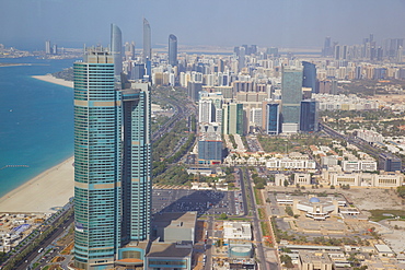 View of city and the Corniche Beach from Emirate Towers, Abu Dhabi, United Arab Emirates, Middle East