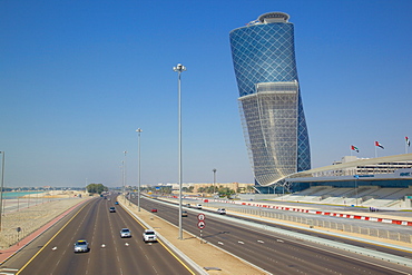 Hyatt Capital Gate Hotel near Abu Dhabi Exhibition Centre from Aloft Hotel, Abu Dhabi, United Arab Emirates, Middle East