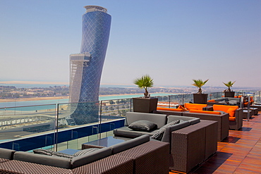 Hyatt Capital Gate Hotel near Abu Dhabi Exhibition Centre from Aloft Hotel, Abu Dhabi, United Arab Emirates, Middle East