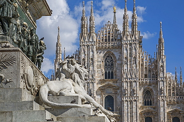 View of the Duomo di Milano and Vittorio Emanuele II in Piazza Del Duomo, Milan, Lombardy, Italy, Europe