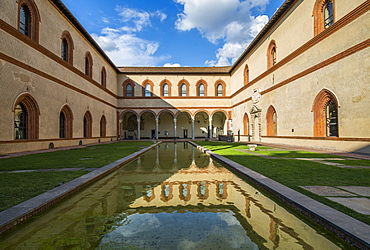 View of Castello Sforzesco (Sforza Castle) on a bright sunny day, Milan, Lombardy, Italy, Europe