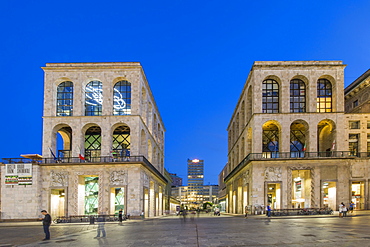 View of Museo del Novecento in Piazza Del Duomo at dusk, Milan, Lombardy, Italy, Europe