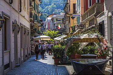 View of busy street in Stresa, Lago Maggiore, Piedmont, Italian Lakes, Italy, Europe