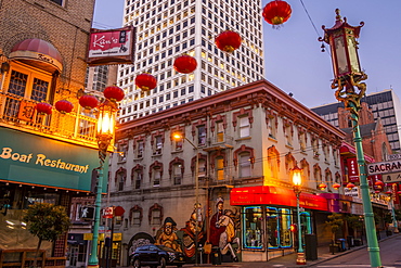 View of lanterns on street in Chinatown, San Francisco, California, United States of America, North America