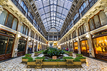 Interior view of Galleria Subalpina near Piazza Castello, Turin, Piedmont, Italy, Europe