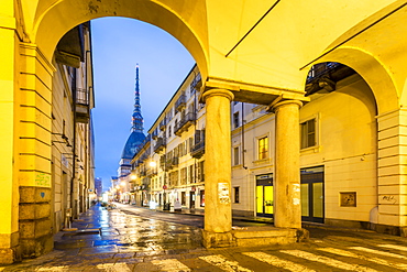 View of Mole Antonelliana at dusk, Turin, Piedmont, Italy, Europe