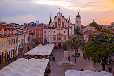 City Hall at sunset, Market Square, Old Town, Rzeszow, Poland, Europe