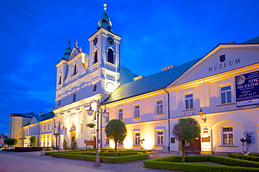 Old Convent of Piarist Friars and St. Cross Church at dusk, Rzeszow, Poland, Europe