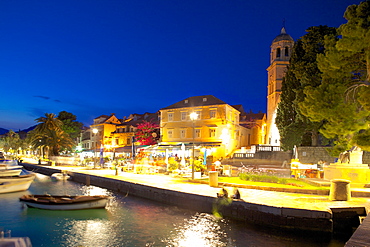 Church of St. Nicholas and bars at dusk, Cavtat, Dubrovnik Riviera, Dalmatian Coast, Dalmatia, Croatia, Europe