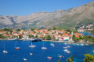 View of Old Town and Adriatic Coast, Cavtat, Dubrovnik Riviera, Dalmatian Coast, Dalmatia, Croatia, Europe