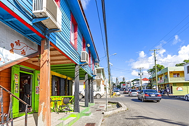 View of shop and Cathedral on Newgate Street, St. John's, Antigua, West Indies, Caribbean, Central America